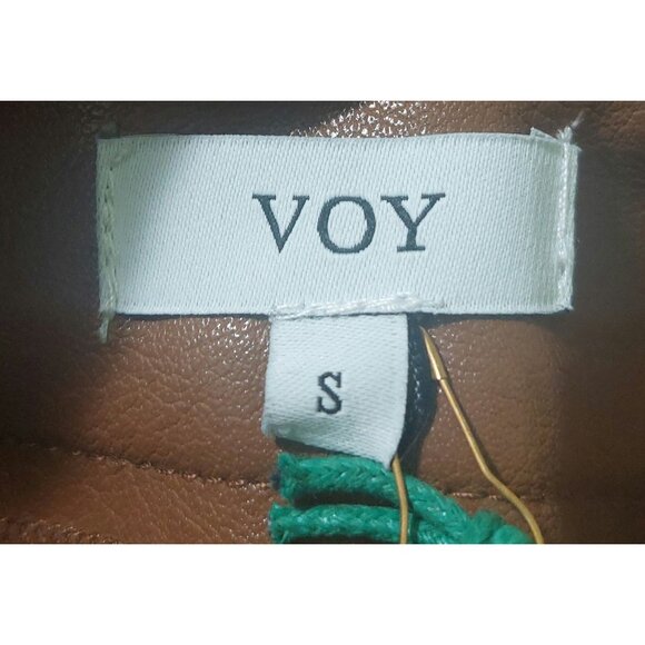 NWT Voy Brown & Mauve Colorblock Faux Leather Midi Skirt~Side Zip~SMALL - Picture 6 of 6